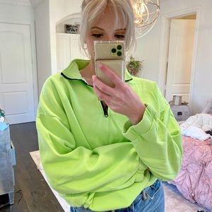 Neon green F21 quarter zip